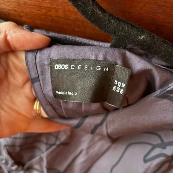 ASOS Design asymmetric seamed ruched mini dress in blue squiggle floral - Picture 6 of 7